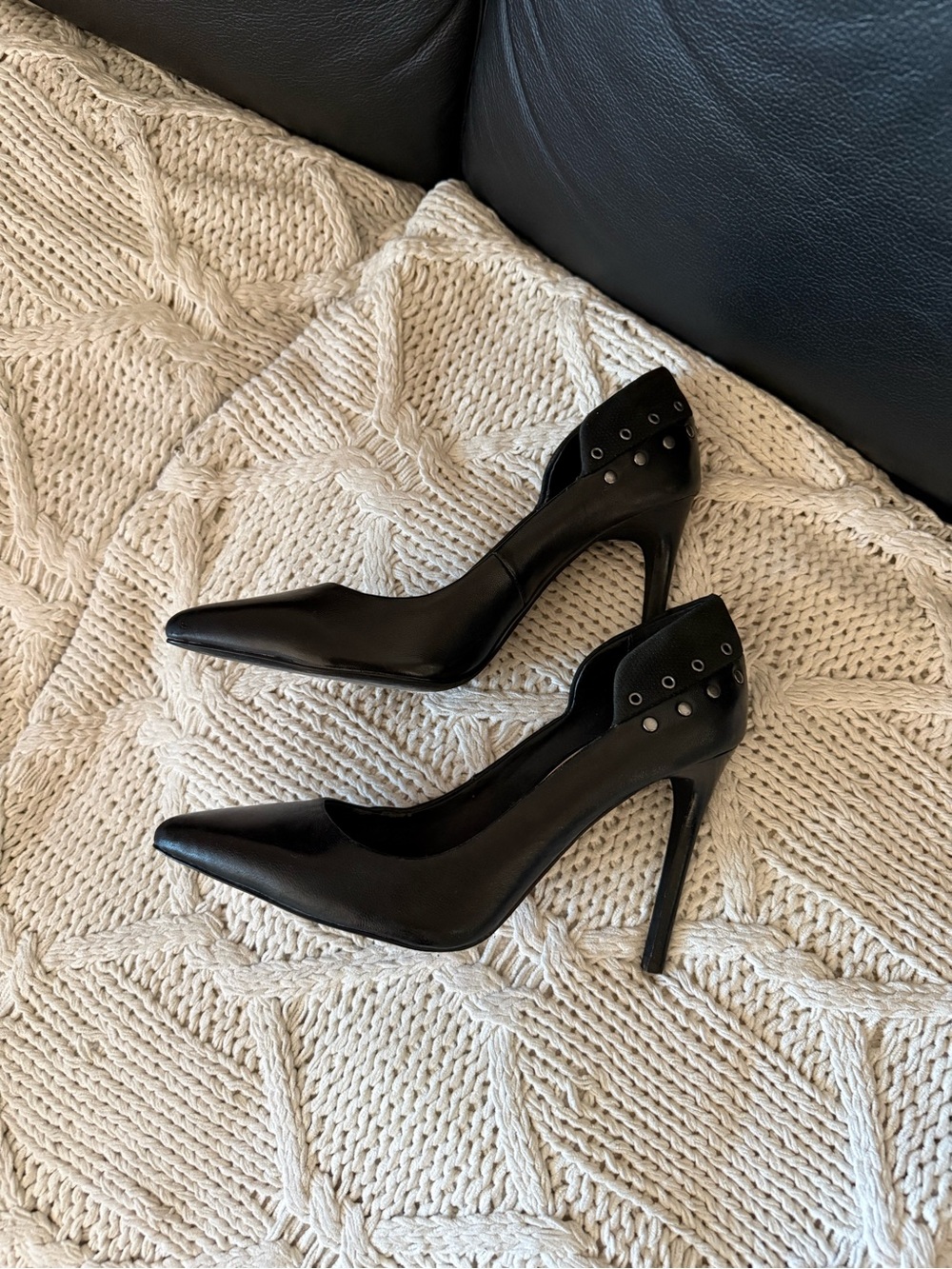 Joe's Jeans Black Pointed-Toe Stiletto Pumps with Stud Detail